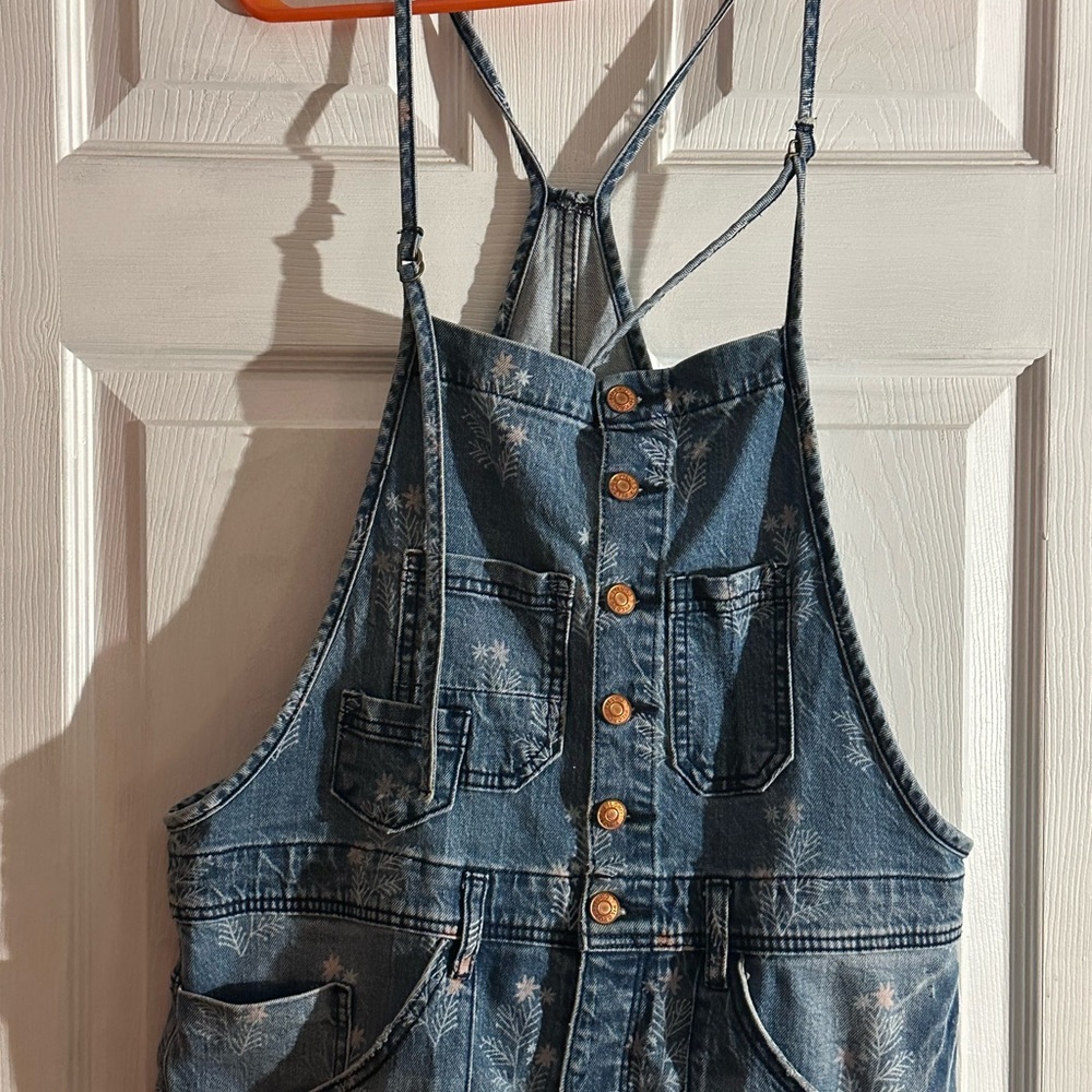 Pilcro Floral Blue Denim Overalls